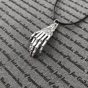 Silver Skeleton Hand Boho Hippie Necklace